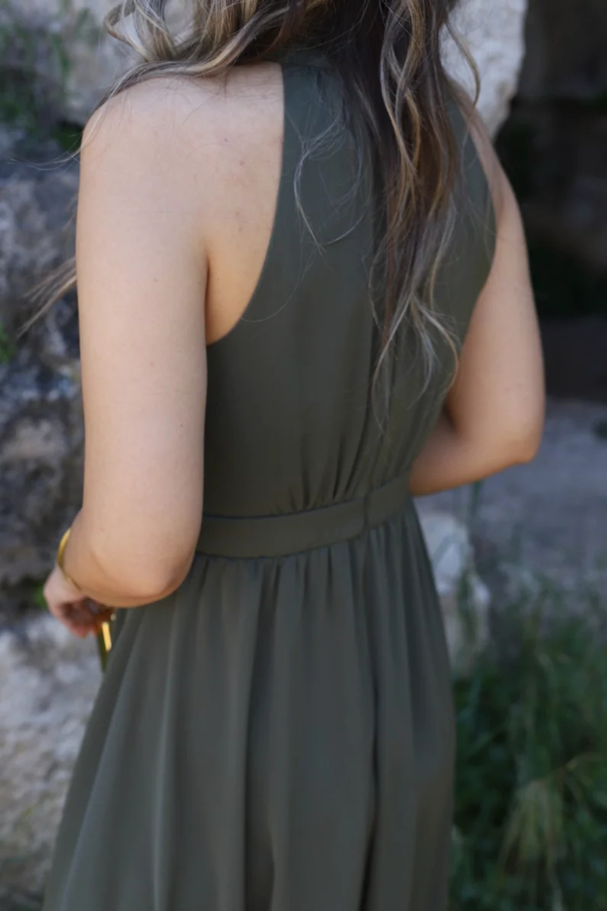 bytugcekaya  Haki Halter Yaka Elbise - Görsel 6