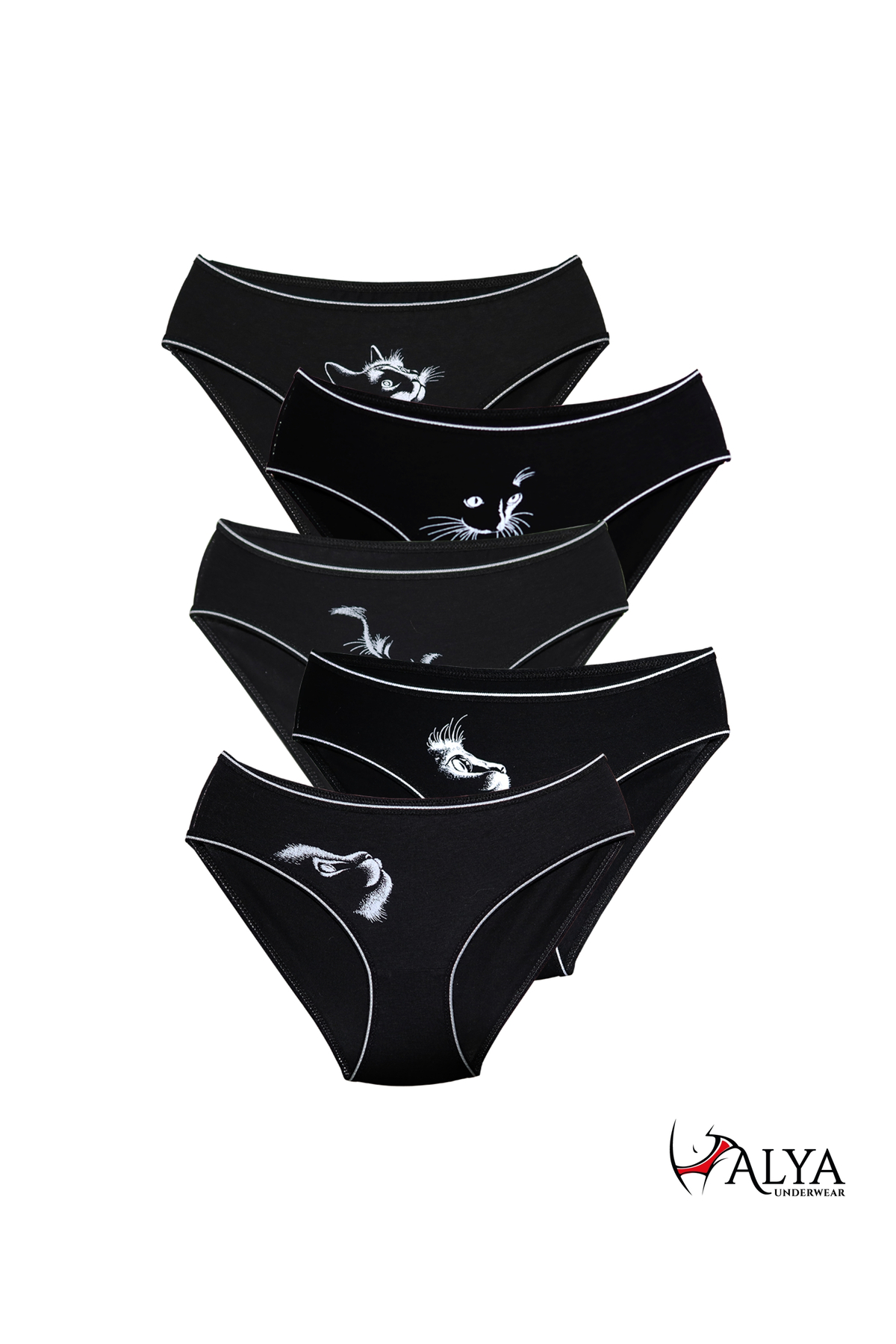 Girl - Waiter Cotton Fabric Cat Printed Slip Panties 5-Pack.