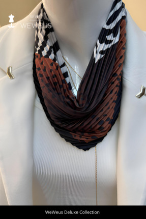 Weweus Siyah Kahverengi Zebra Puantiyeli Desen Lüks Piliseli Bandana Fular