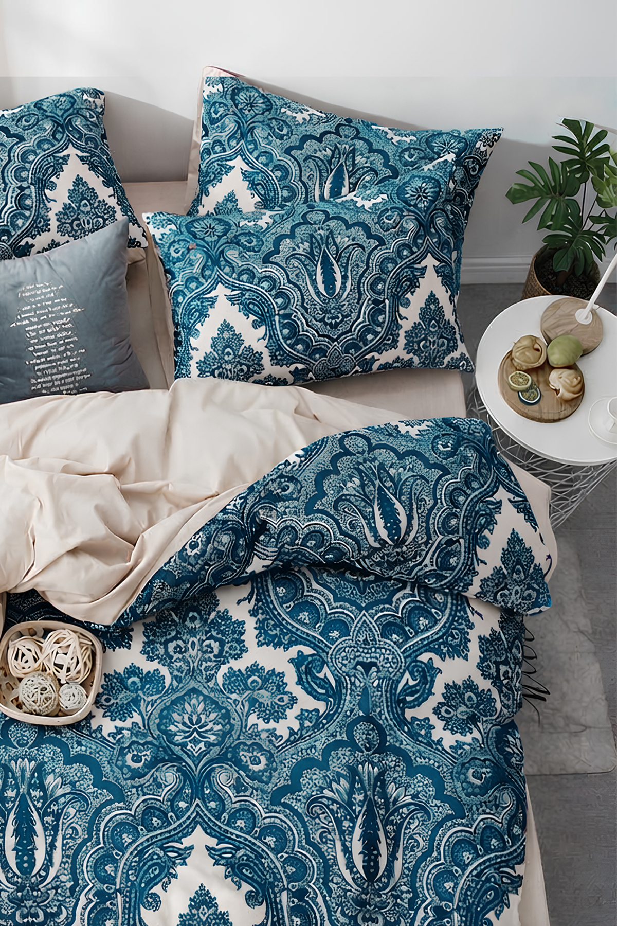 İQON Lastikli Çarşaflı Nevresim Takımı Çift Kişilik SHALL PETROL fotoğrafı 2 (önizleme)