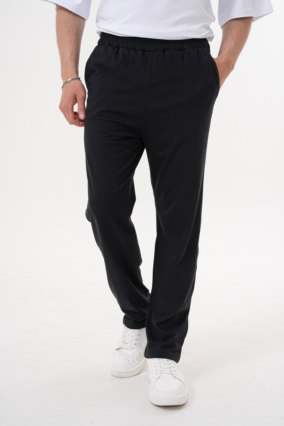 Arvin  Erkek Regular Fit Cepli Yumuşak Dokulu Comfort Siyah Yazlık Pijama Altı Eşofman - Görsel 2