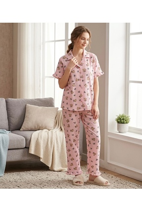 NOCHES PYJAMAS Kadın Boydan Düğmeli İnce Bürümcük Pijama Takım