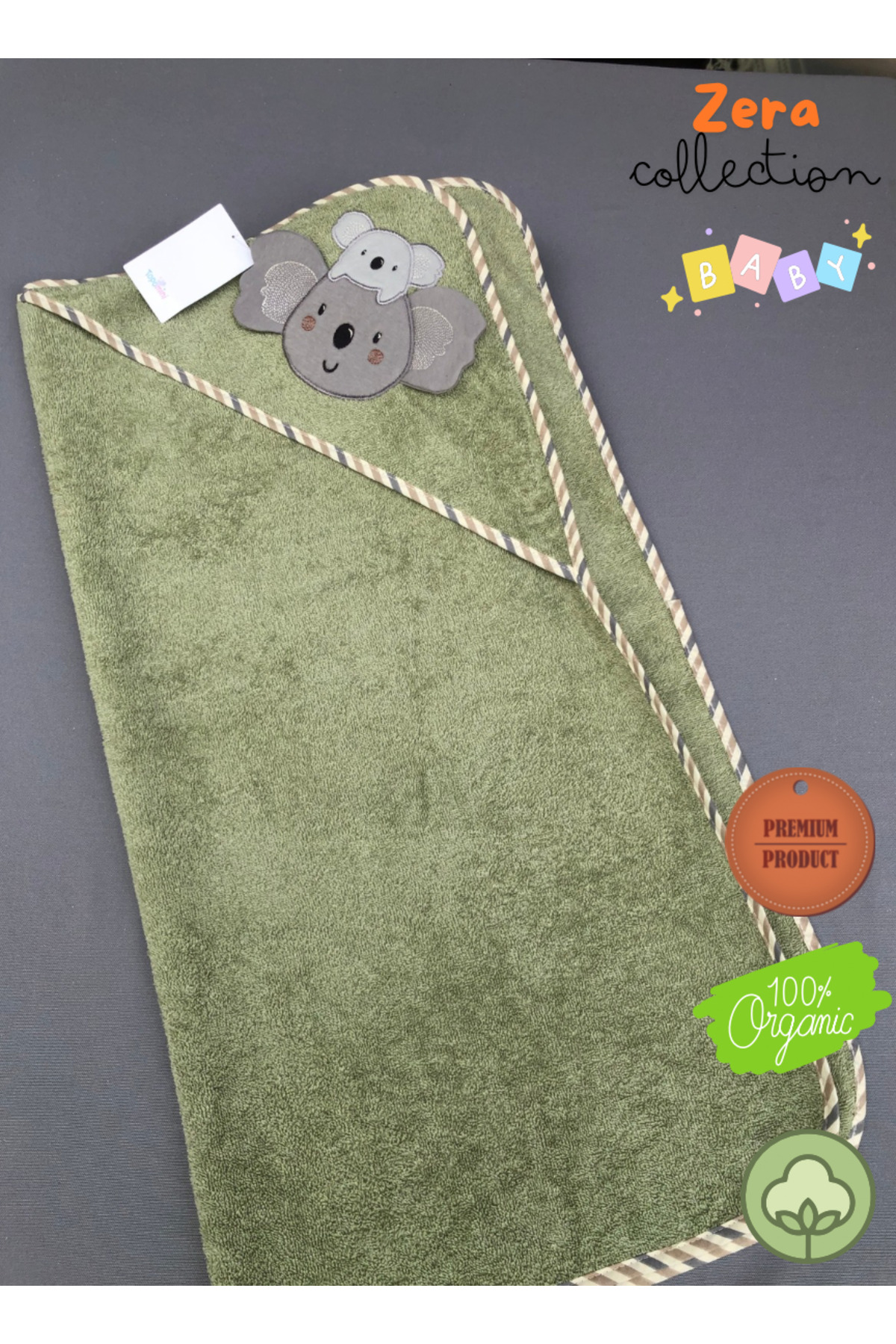 zera collection Bebek bornoz Kapişonlu & Bebek Havlu Set %100 organic pamuk ( 1-3 yaş ) Kız ve Erkek Bebek fotoğrafı 6 (önizleme)