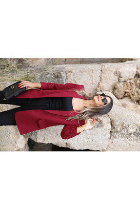 bytugcekaya Bordo Kol Büzgü Detay Blazer