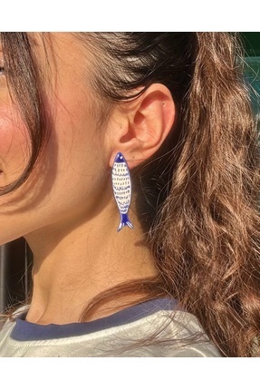 Rapoolin accessories El Yapımı Seramik balık desenli el çizimi Küpe - Ceramik...