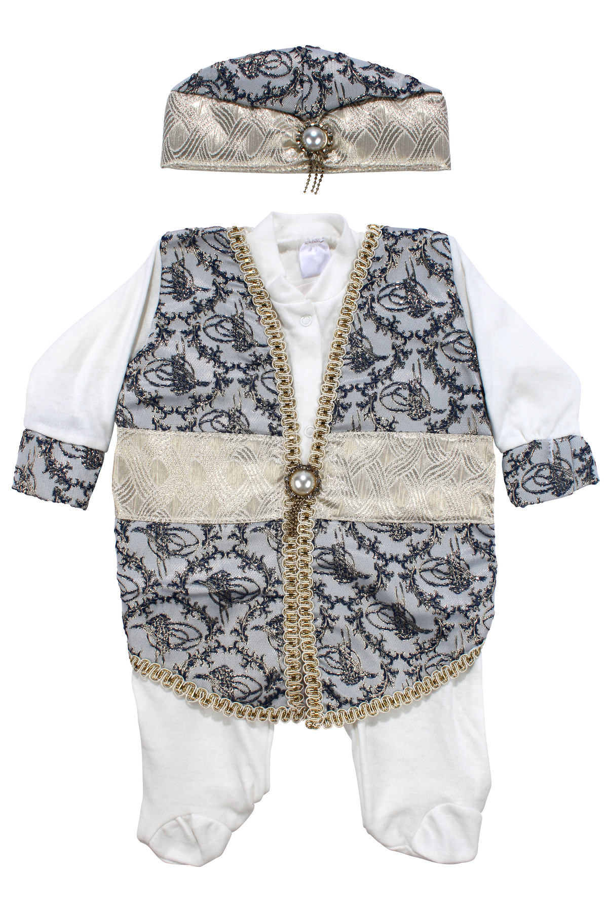 bebegen Sarı Laci Tuğra Desenli Altın Kemerli Erkek Bebek Mevlüt Takımı fotoğrafı 2 (önizleme)