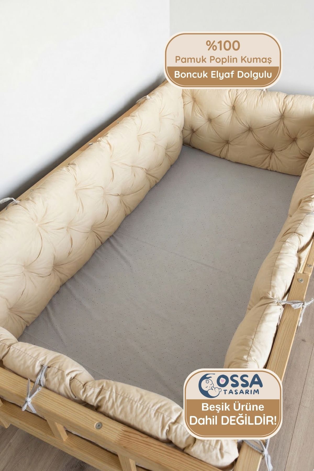 yasetex tasarım Montessori Yatak ve Beşik İçin 4 Kenar Koruma Seti Vanilya Renk Pamuk Kumaş fotoğrafı 5 (önizleme)