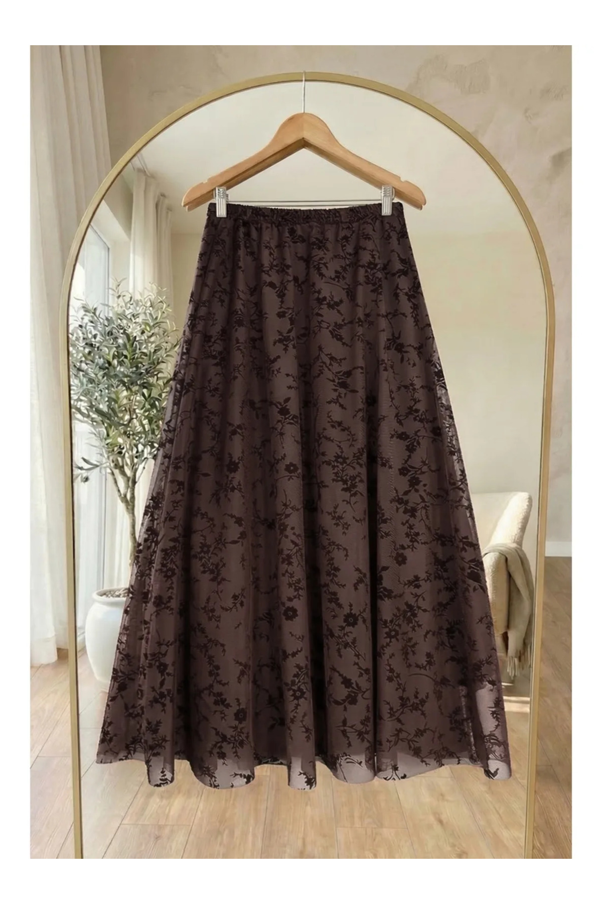 MissPul  Çiçekli Flok Astarlı Kemerli Tül Etek SR2025 - Görsel 2