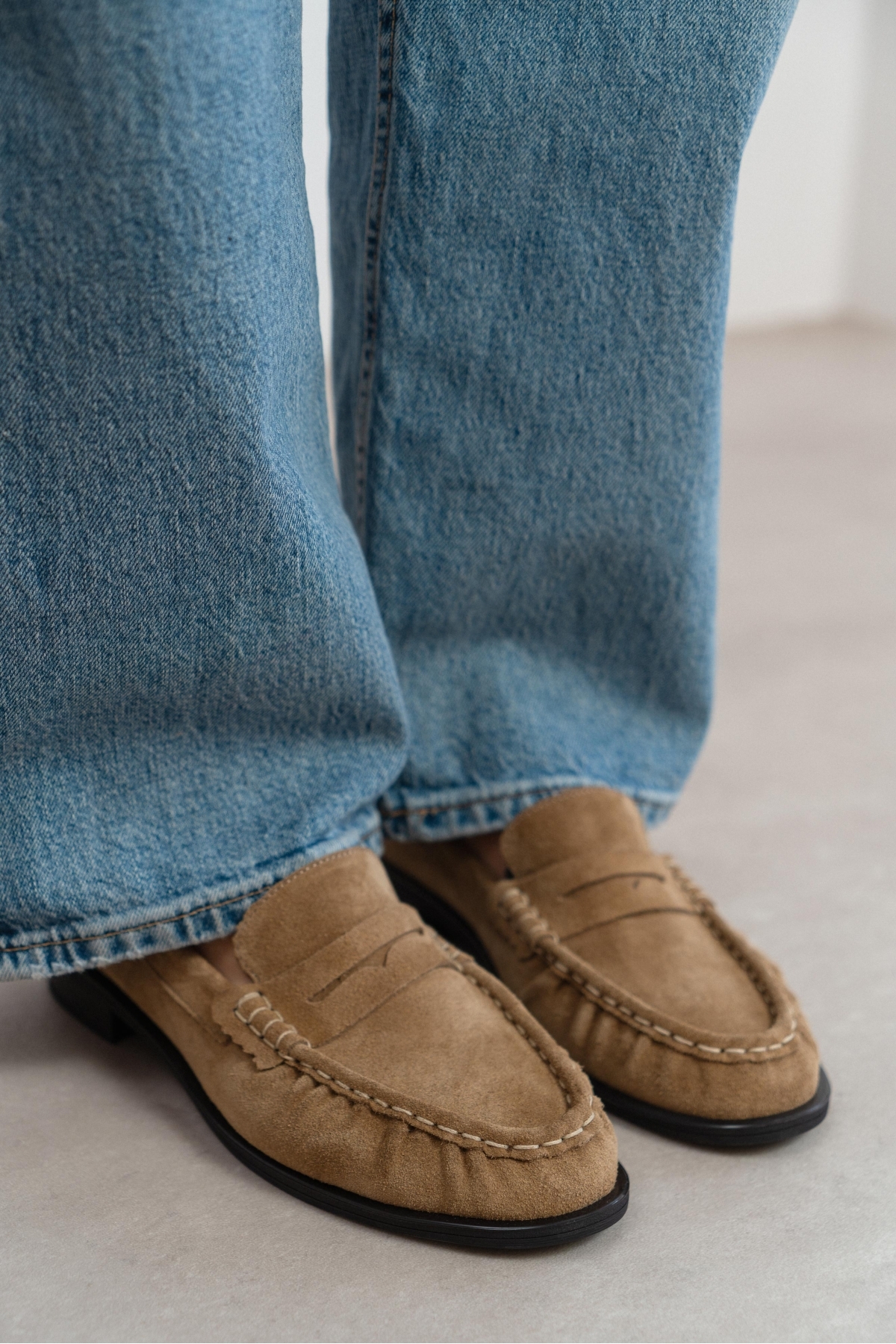 NİŞANTAŞI SHOES  Naty Rome Bej Süet Hakiki Deri Kadın Loafer Ayakkabı - Görsel 8