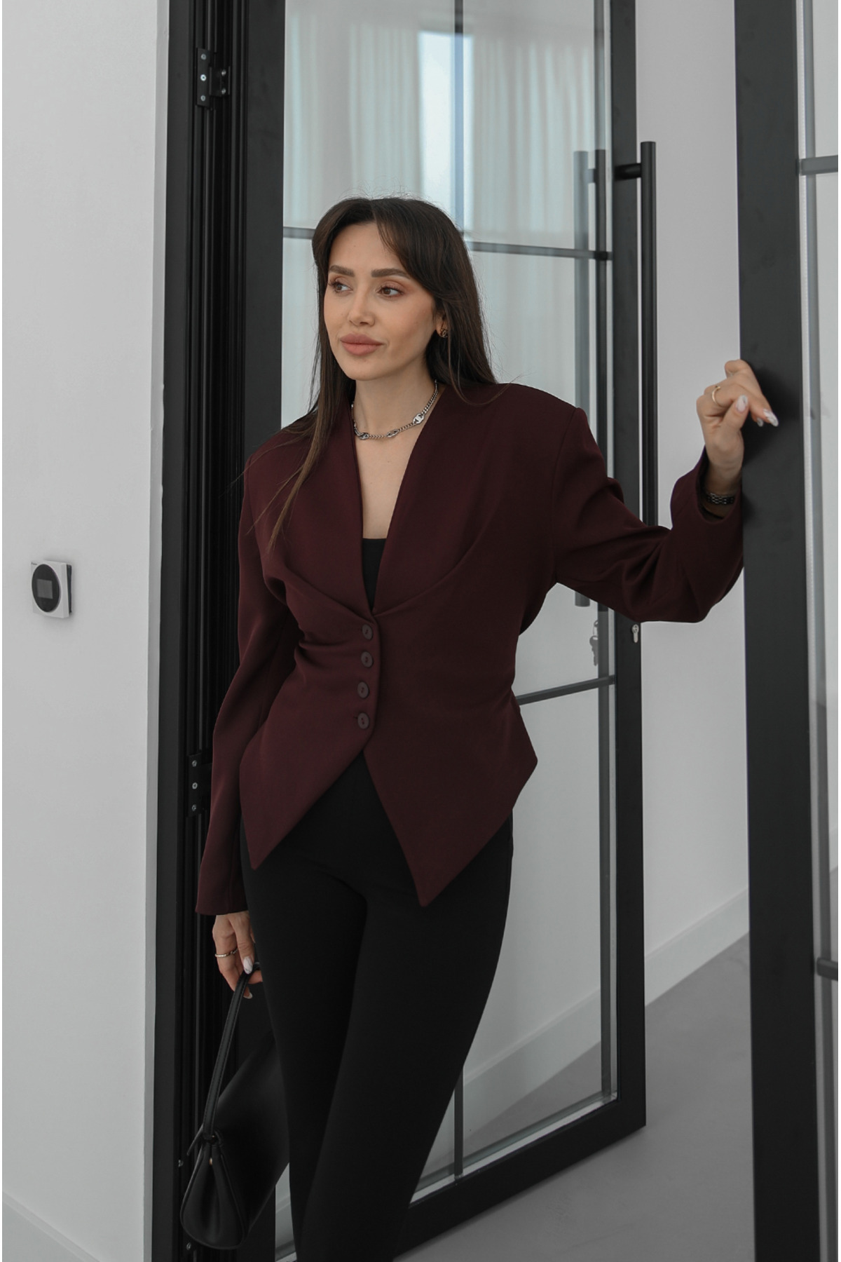 Havoş  Mürdüm Arkası Bağlama Detaylı Blazer Ceket - Görsel 3