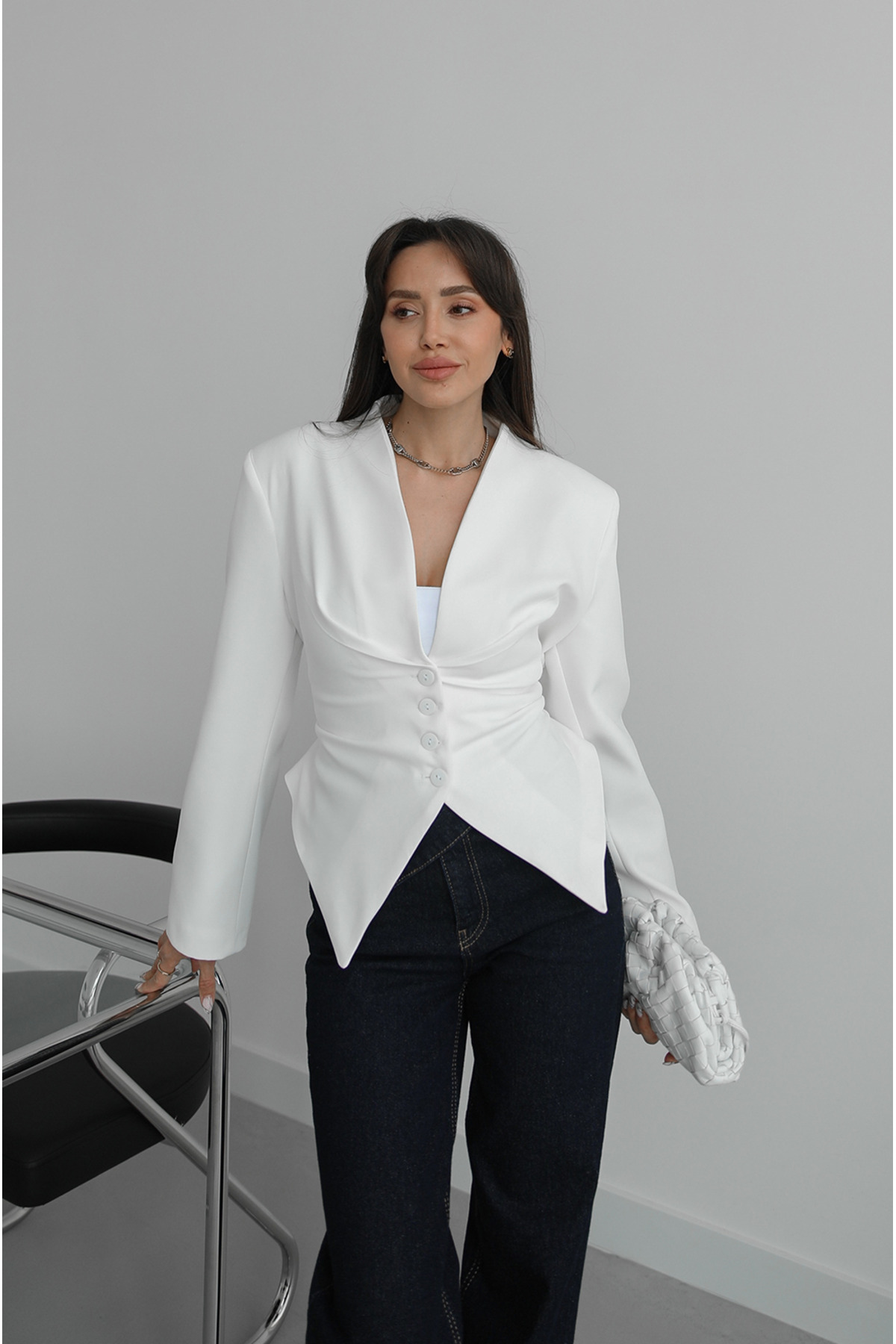 Havoş Λευκό μπλέιζερ μπουφάν με λεπτομέρεια δεσίματος στην πλάτη