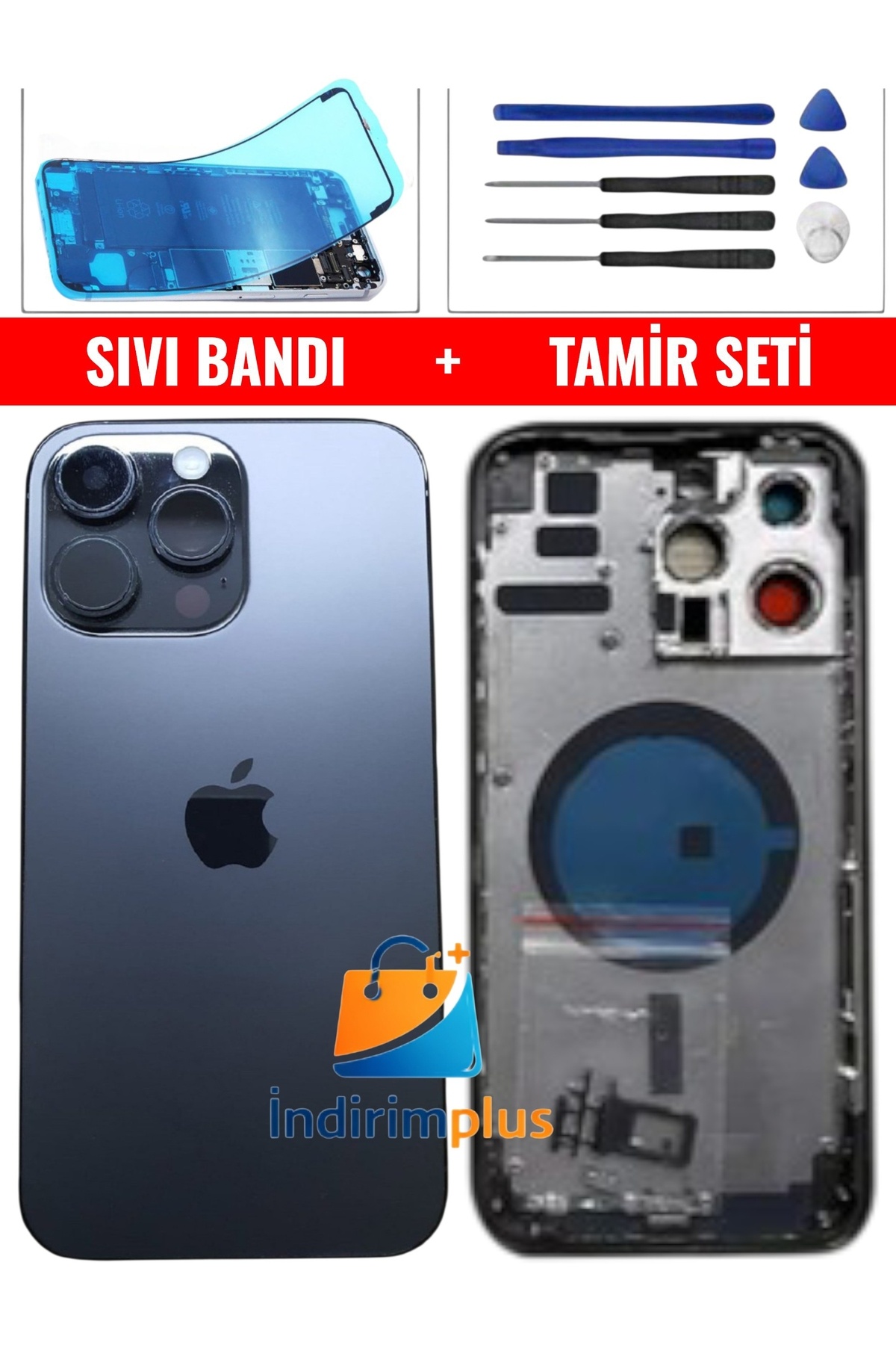 indirimplus iPhone 14 Pro Max Kasa Arka Kapak Boş Kasa Sıvı Bandı+