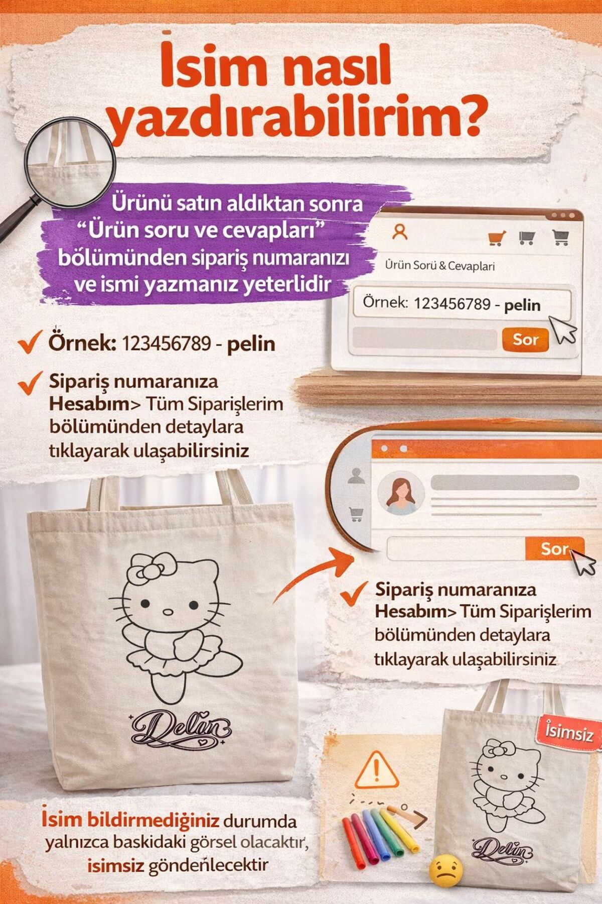 Alindero Kişiye özel isimli bez çanta çocuk boyama çantası HELLO KITTY tote bag Doğum günü hediyesi fotoğrafı 2 (önizleme)
