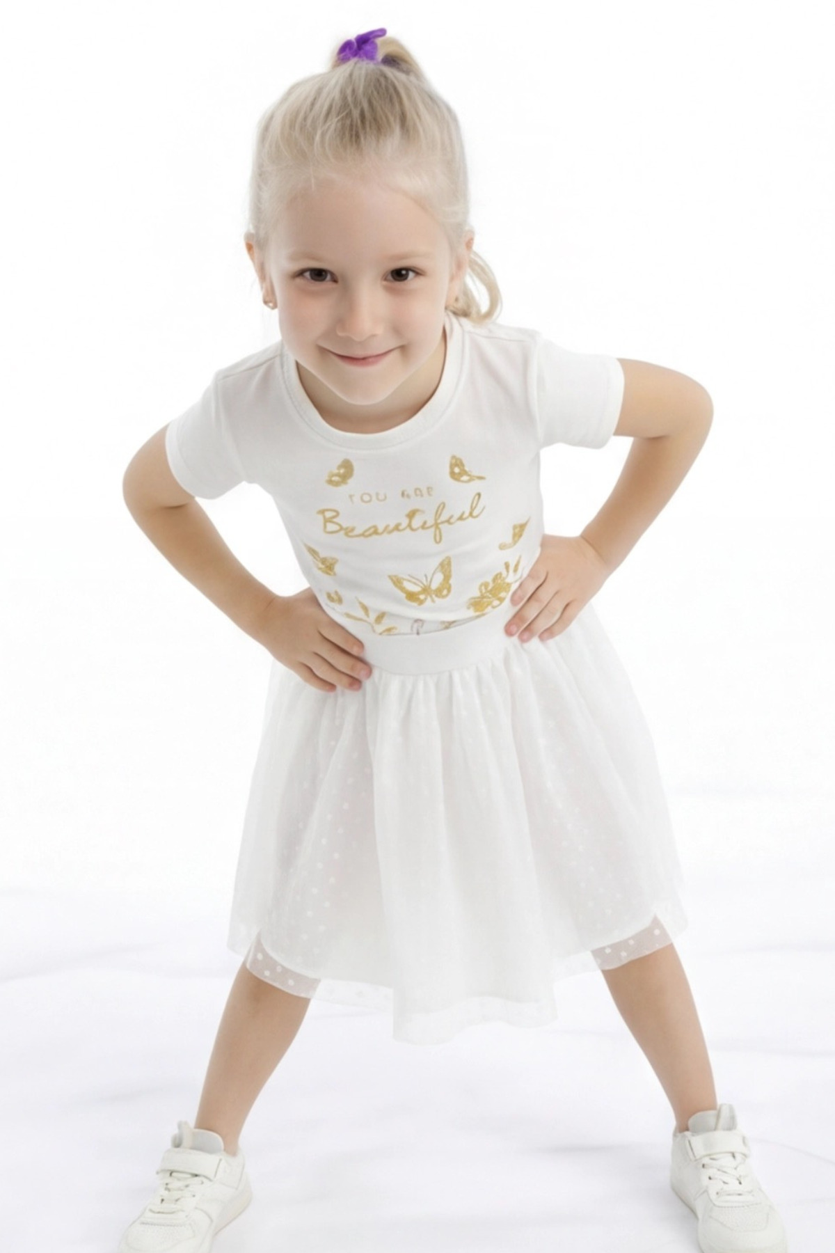 FESSHERA KİDS  Kız Çocuk Etek Beli Lastikli Pamuklu ve Astarlı Tül Etek - Görsel 4