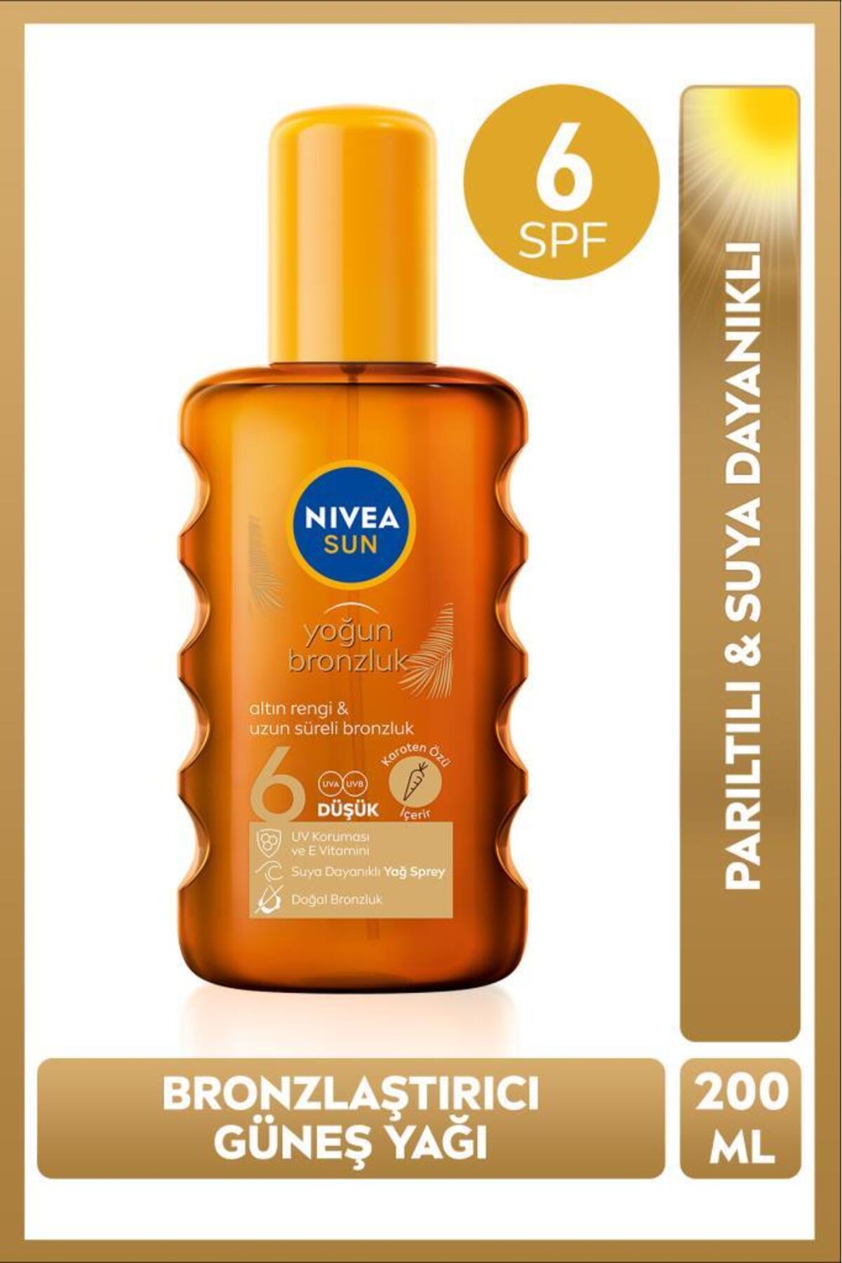NIVEA SUN SPF6 Bronzlaştırıcı Güneş Yağı 200 ml,Altın Rengi ve Parıltılı,Suya Dayanıklı,E Vitamini,Karoten