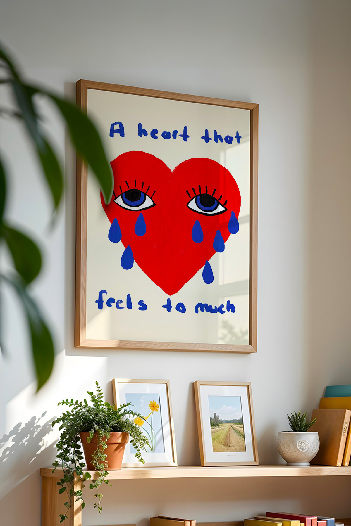 Kırmızı Kalp İllüstrasyon Tablo Yazılı Modern Poster Duvar Dekoru Çerçevesiz