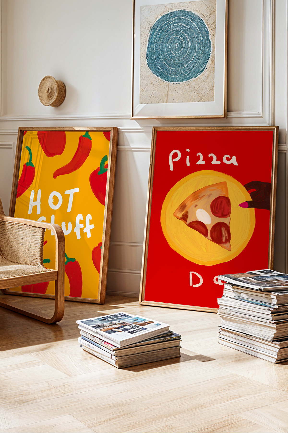 2’li Mutfak Tablo Seti Pizza ve Biber İllüstrasyon Poster Duvar Dekoru Çerçevesiz