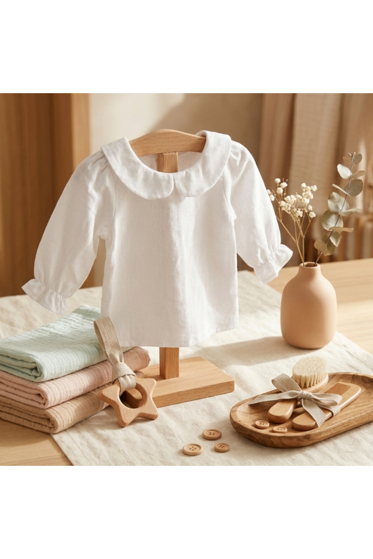 TA&CE Kelebek Nakışlı Kız Bebek Pamuklu Gömlekli 2’li Jile Elbise 6-24 Ay Bej Renk Bayram Kombini fotoğrafı 4 (önizleme)