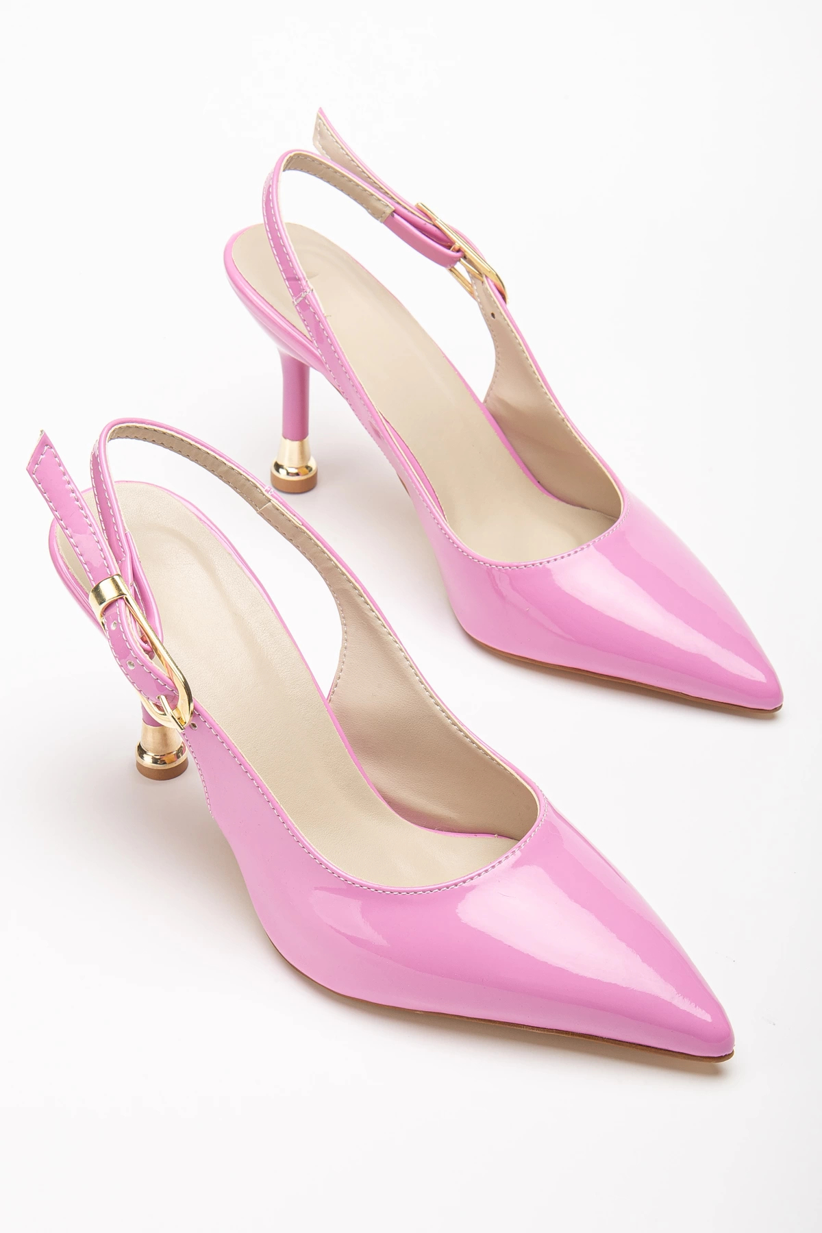 oless Kadın Pembe Tokalı Sivri Şık Topuklu Stiletto Ayakkabı