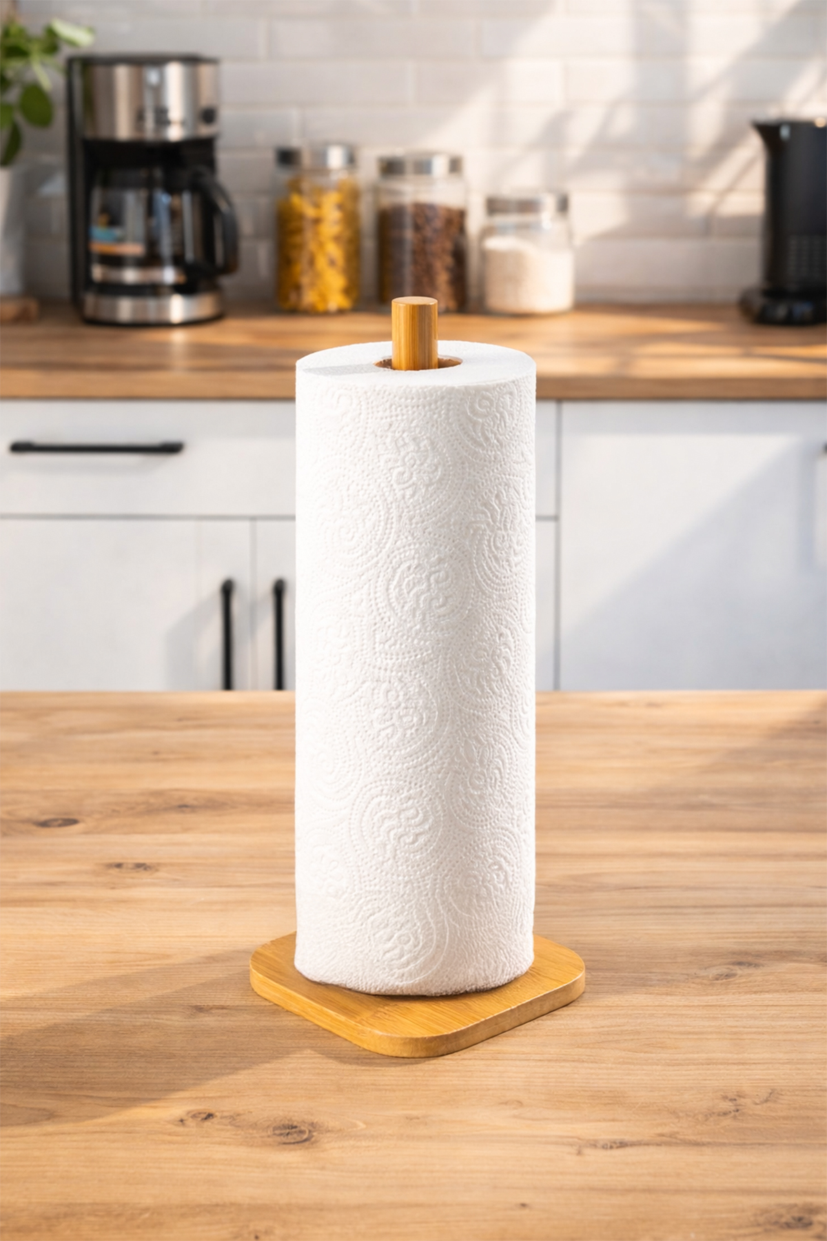 Pbt-352 Bamboo Paper Towel Rack Decorative Napkin Rack Roll Paper Towel Stand Wooden Paper Towel Rack
