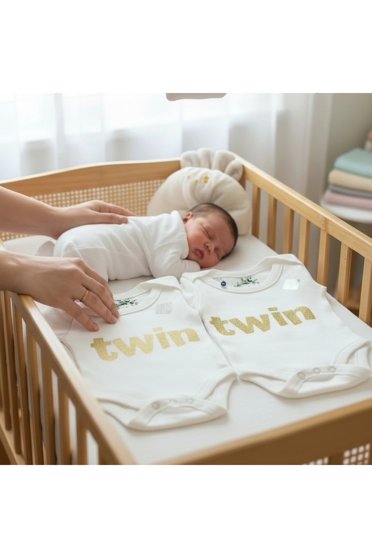 Baby&Baby Tw-İn Gold İsim Baskılı Pamuklu Unisex Çıtçıtlı Ikiz Bebek Body Zıbın fotoğrafı 3 (önizleme)