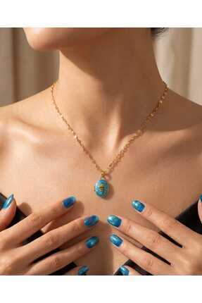 ELZEMORA Deniz Mavisi Çelik Kapaklı Kolye
