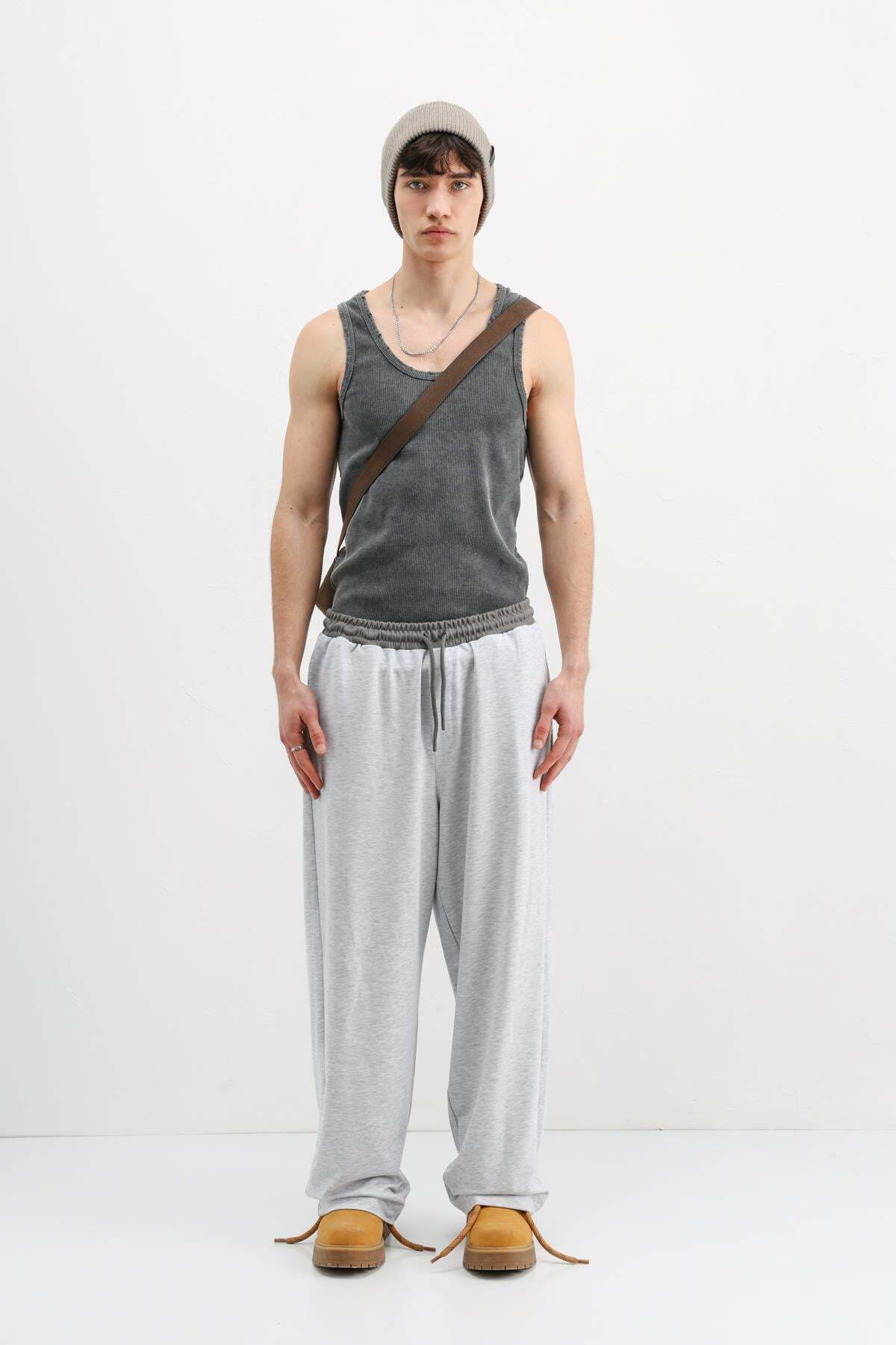 VAMOSCLO Baggy Fit Eşofman Alt Karmelanj görsel 3