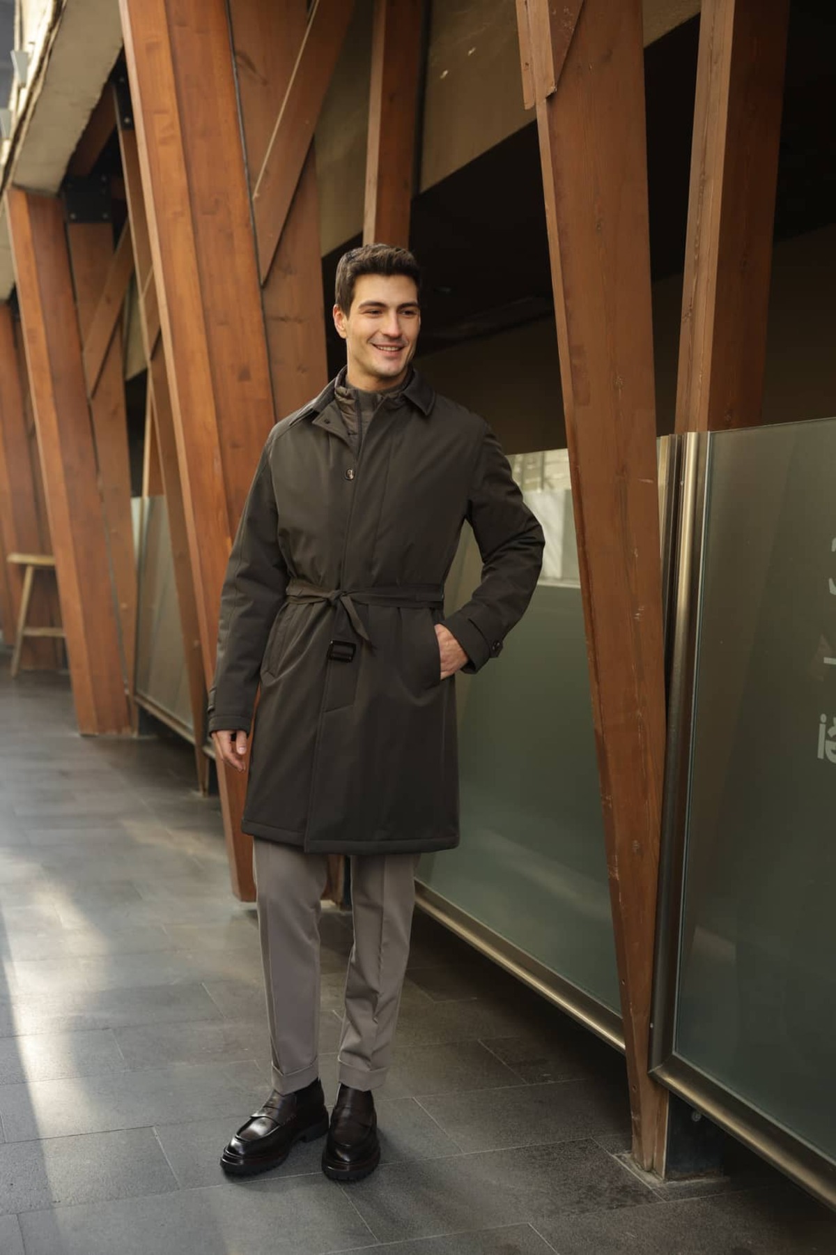AEK COLLECTION Erkek Haki Su Geçirmez Trençkot