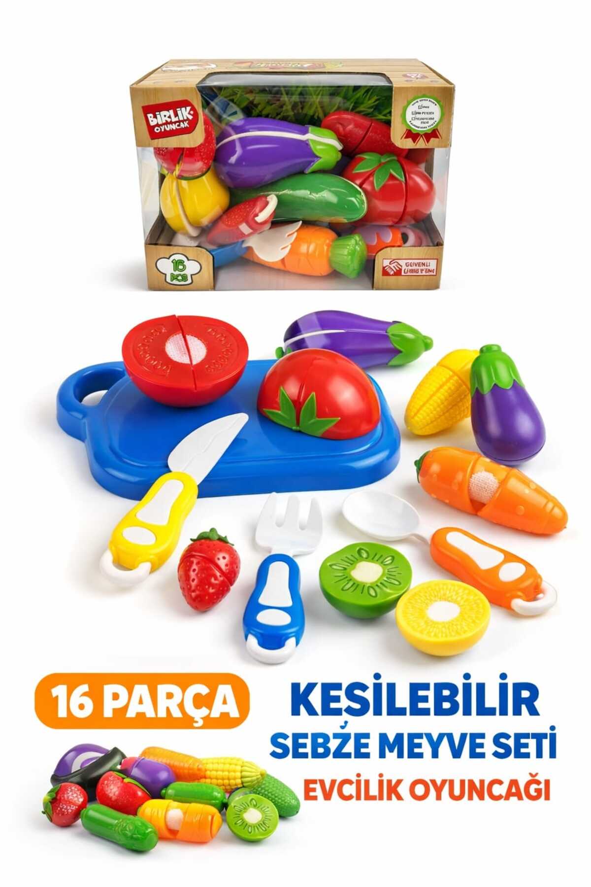 Aksoy Toys 16 Parça Kesilebilen Sebze-Meyve Mutfak Seti Evcilik