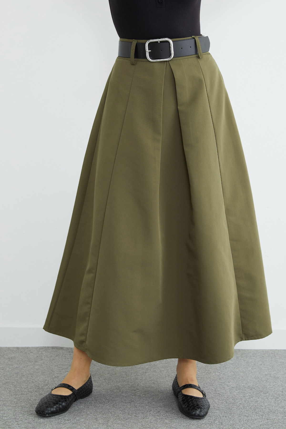 Fullamoda  Kemerli Pileli Maxi Boy Etek - Görsel 2