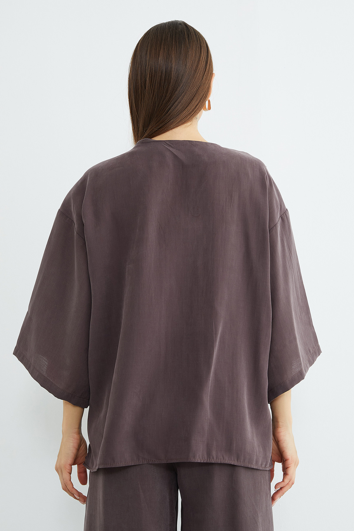 Fullamoda  Tek Düğmeli Tencel Kumaş Oversize Ceket - Görsel 7