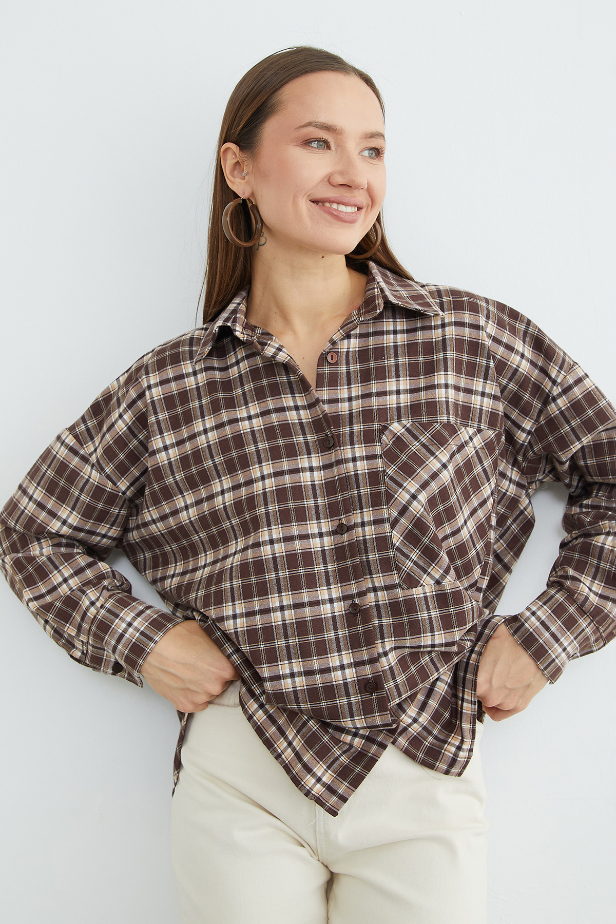 Fullamoda  Ekose Desenli Tek Cepli Salaş Gömlek - Görsel 6