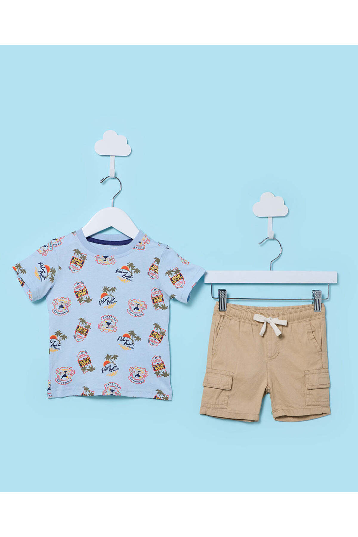 REDTAG Infant Boys Blue and Beige 2 Piece Set