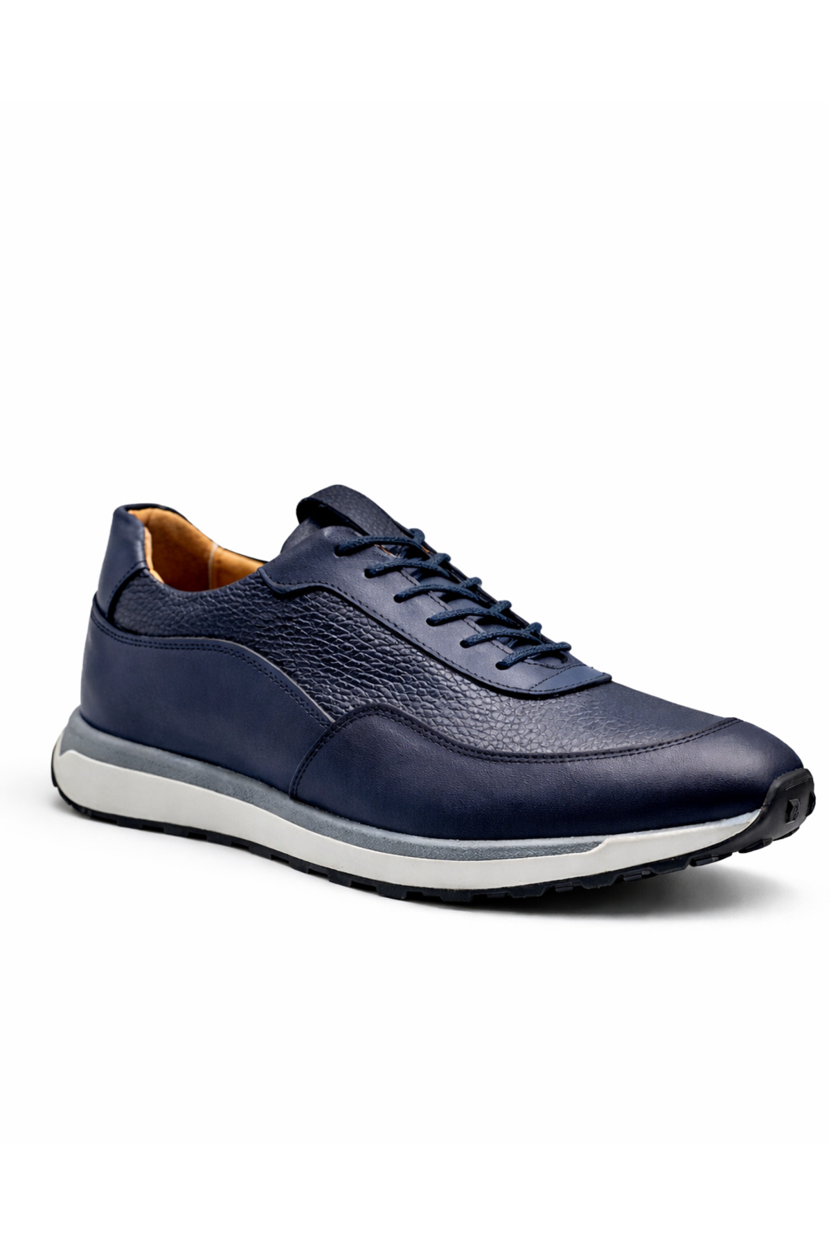 BESS SHOES Hakiki Deri Lacivert Erkek Casual Ayakkabı, Ortopedik, Ultra Rahat, Kaymaz Taban, Günlük Sneaker görsel 2