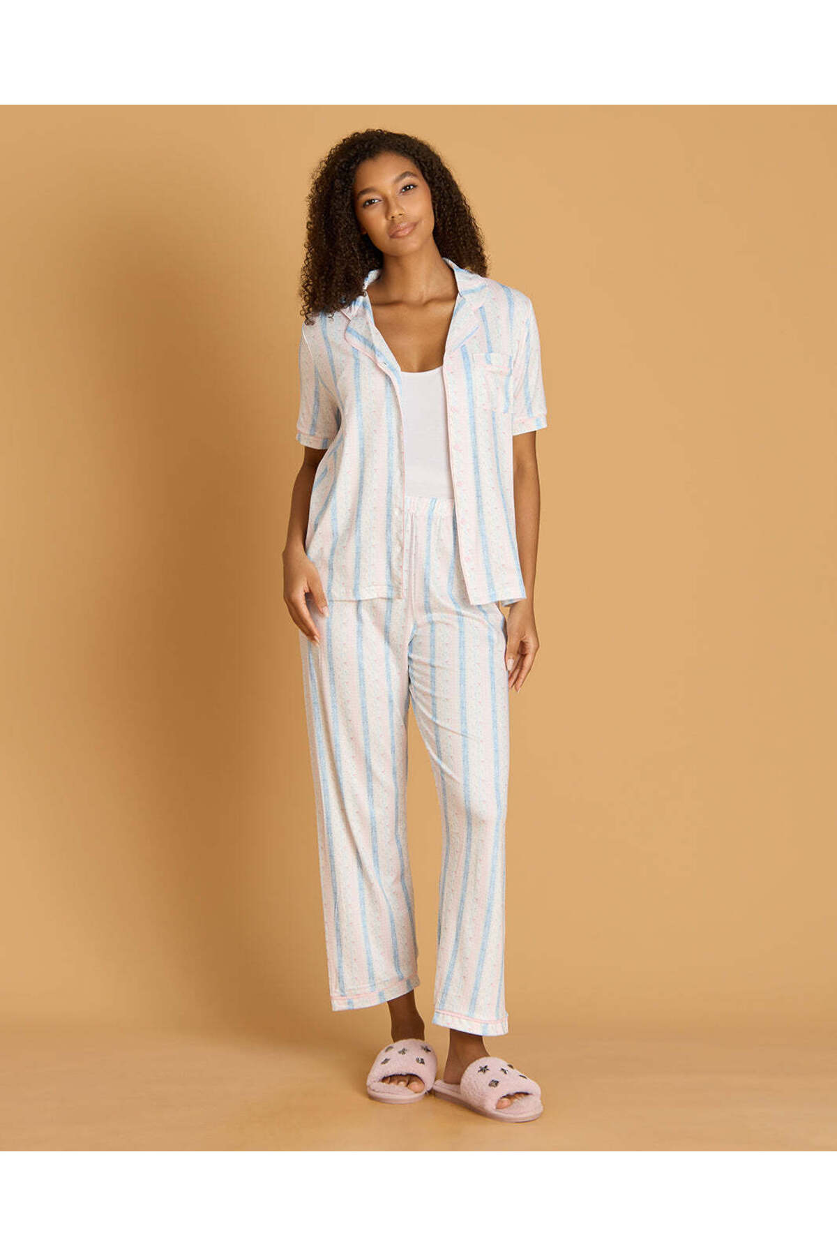 REDTAG Women White Allover Print Classic Short Sleeve Pajama Set