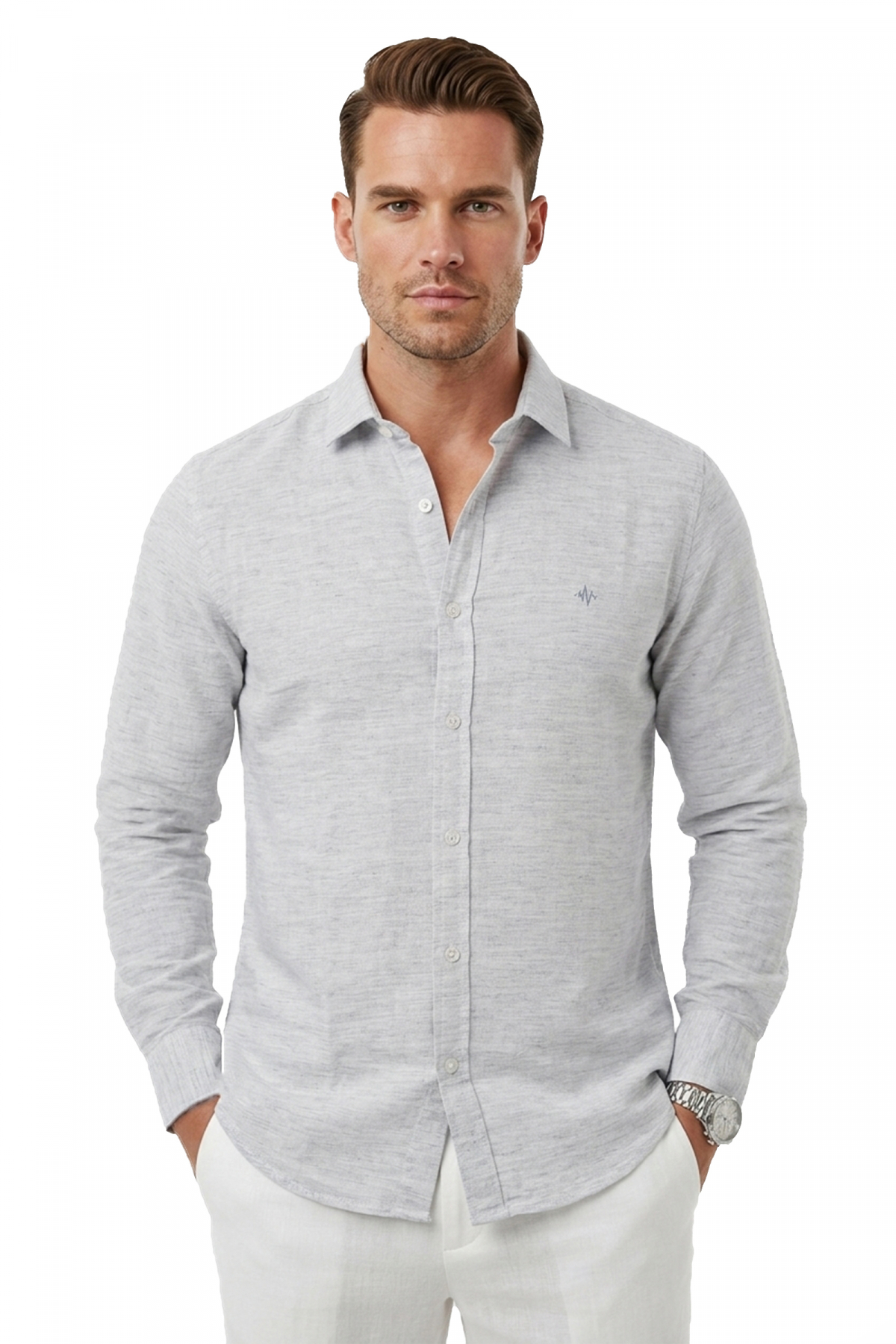 Grey Slim Fit Striped 100% Cotton Men's Shirt – Breathable Stylish Casual Shirt 2602626
