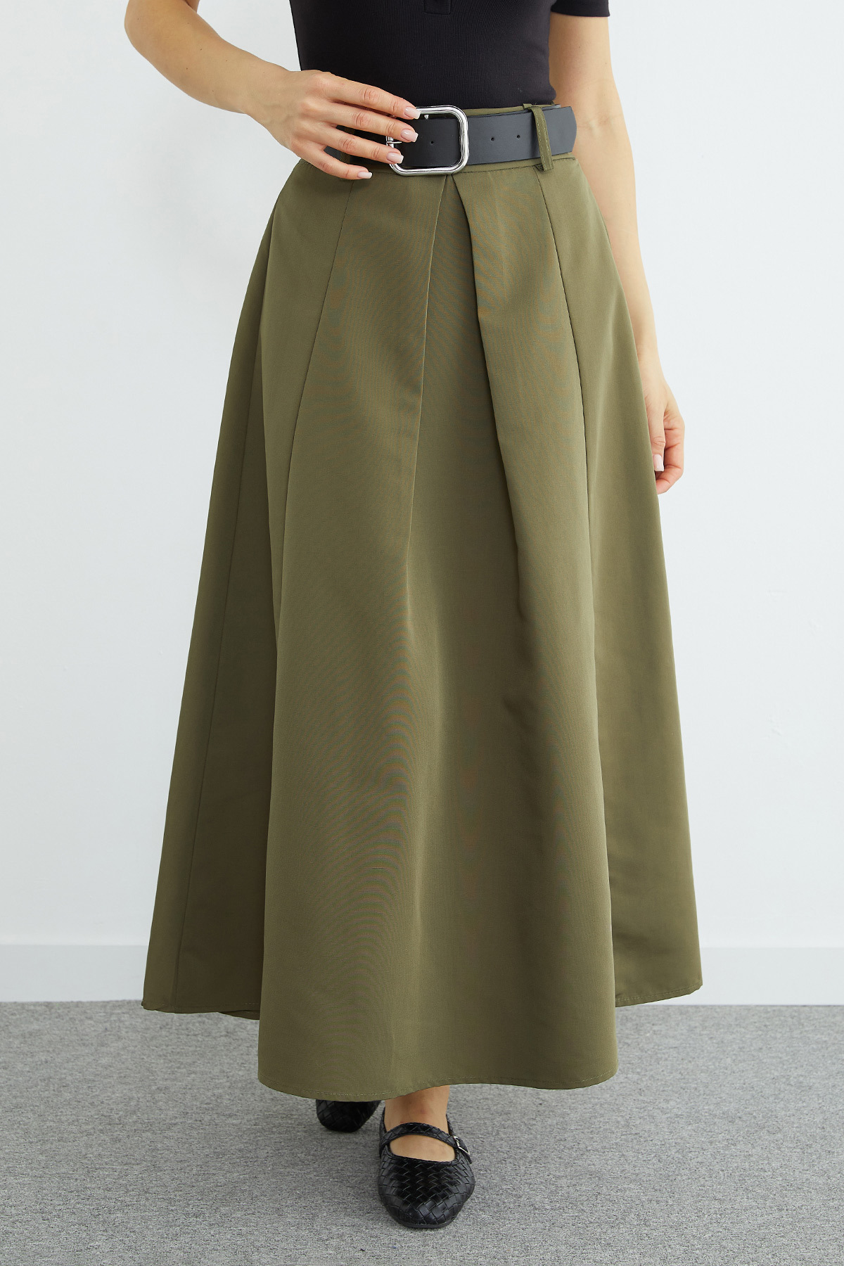 Fullamoda  Kemerli Pileli Maxi Boy Etek - Görsel 7