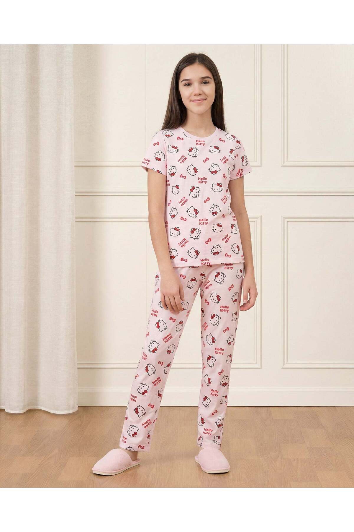 REDTAG Senior Girls Pink Hello Kitty 2 Piece Pyjama Set