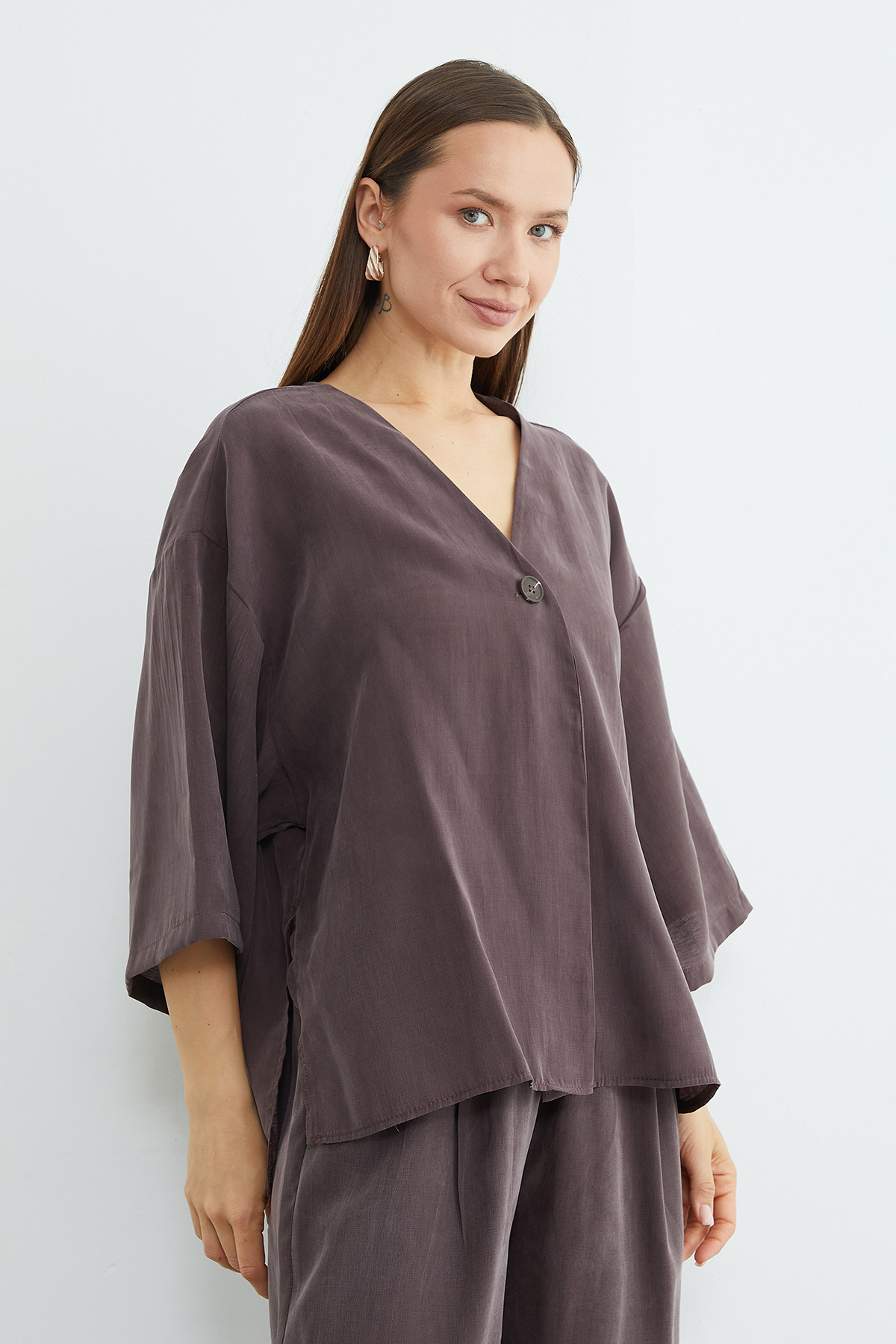 Fullamoda  Tek Düğmeli Tencel Kumaş Oversize Ceket - Görsel 8