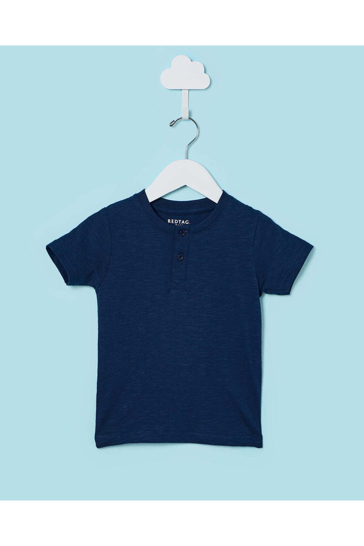 REDTAG Infant Boys Navy Slub Henley T-Shirt