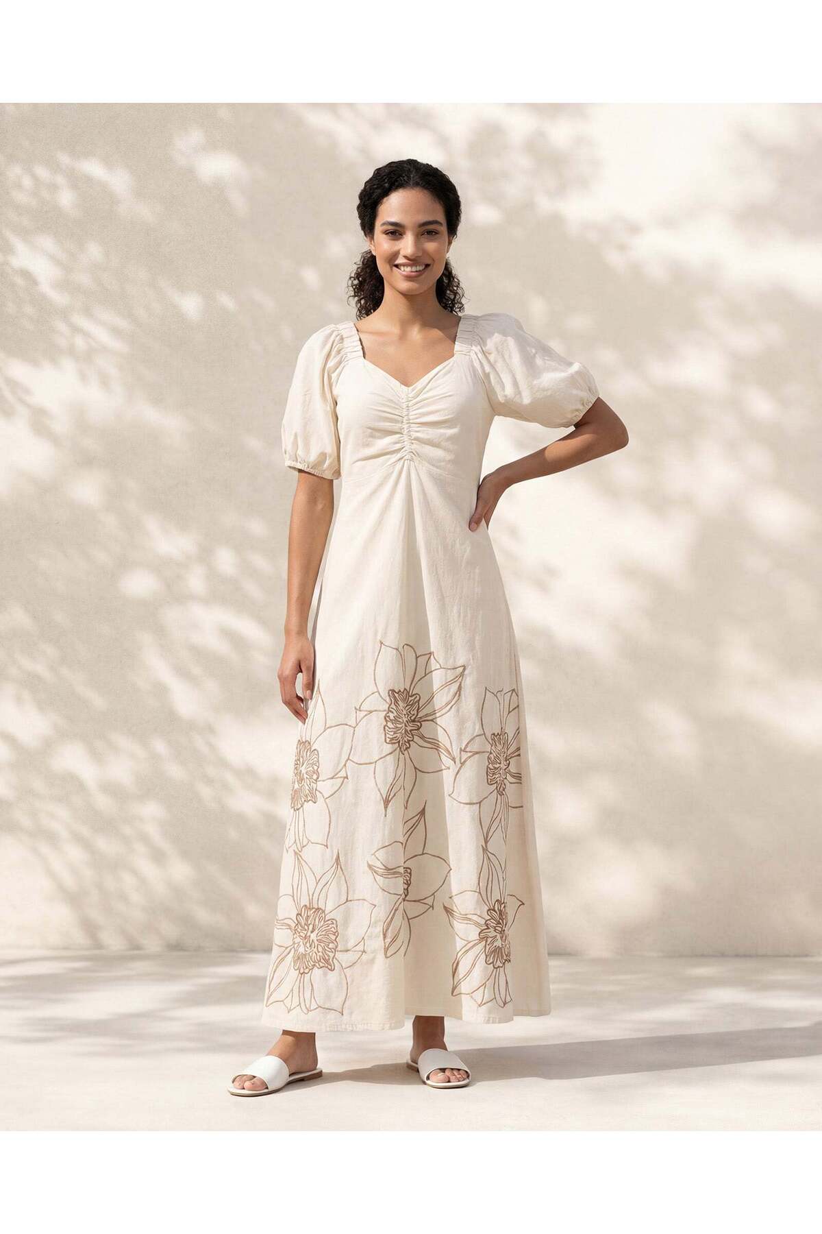 REDTAG Women Ivory Plain Flex Maxi Dress