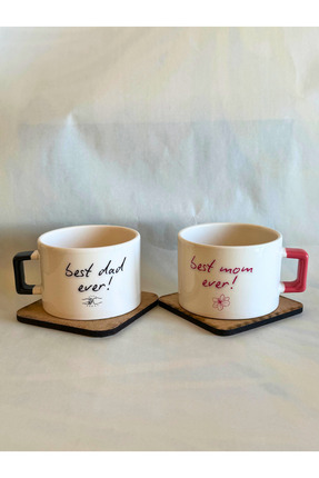 glowoow Best Mom & Best Dad Ever Kupa Seti – Anne Baba Hediye Seramik Kupa Ba...