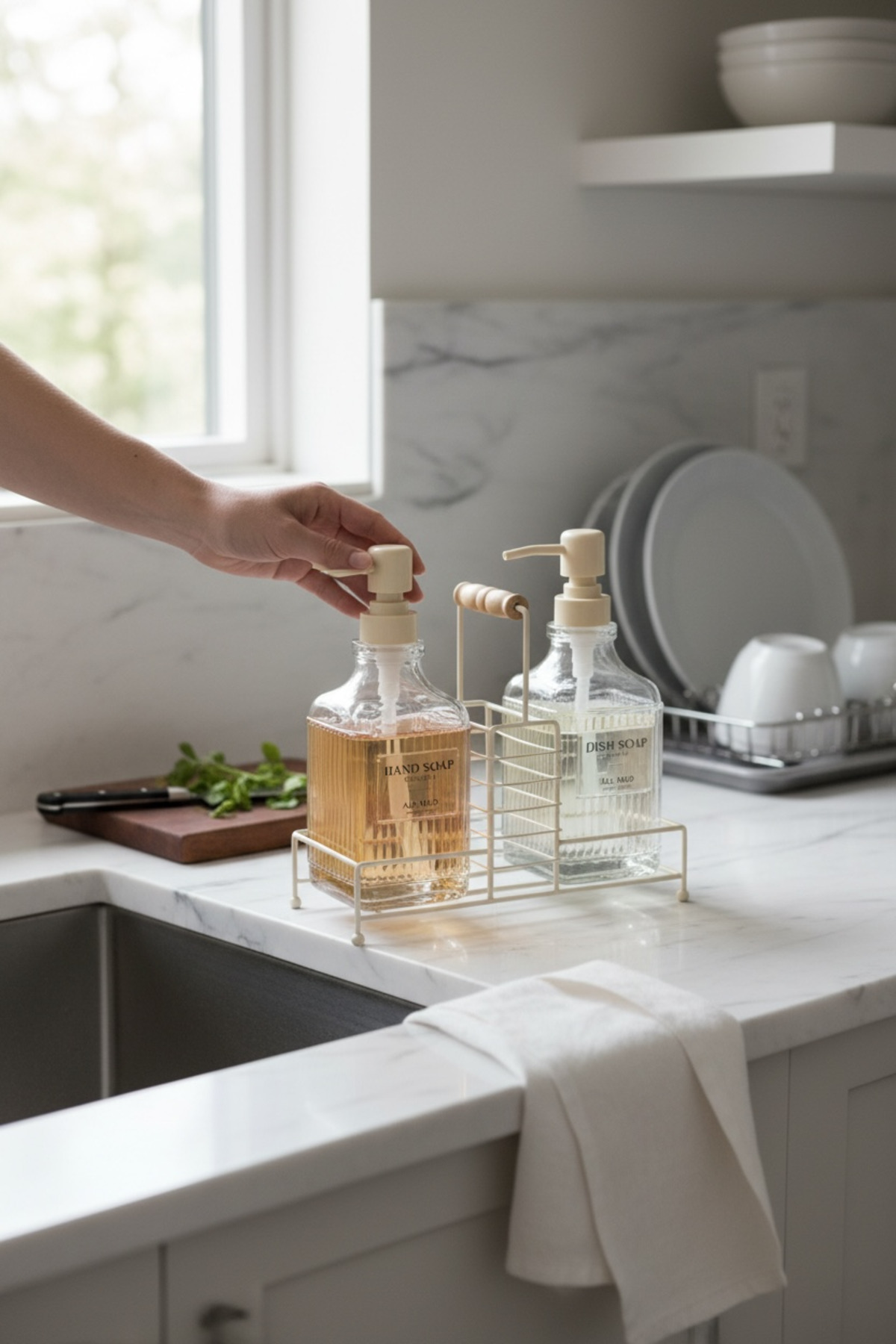 Fılo Metal Standlı 2’li Sıvı Sabunluk Seti –500 ml Banyo ve Mutfak Dispenseri