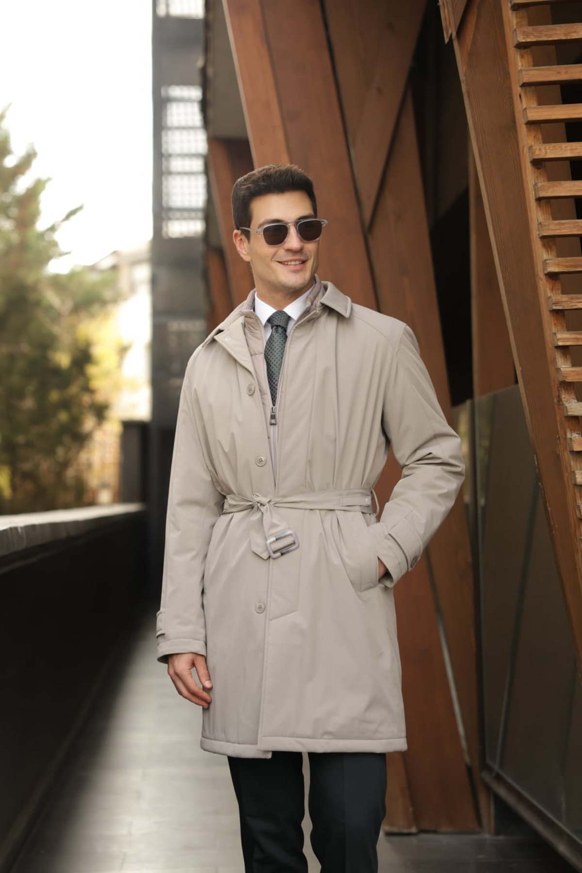 AEK COLLECTION Erkek Bej Su Geçirmez Trençkot görsel 2
