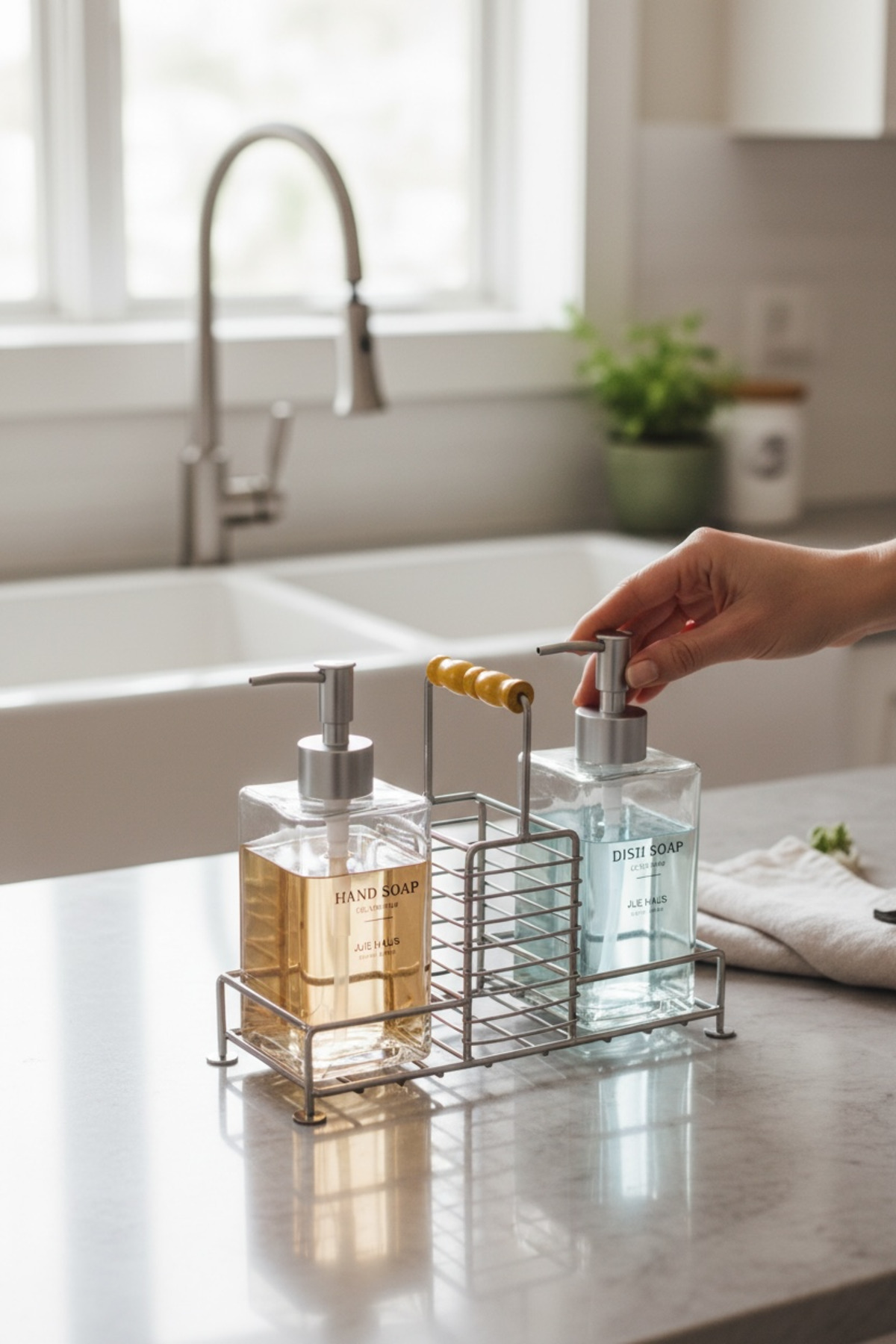 Zelo Metal Standlı 2’li Sıvı Sabunluk Seti –500 ml Banyo ve Mutfak Dispenseri
