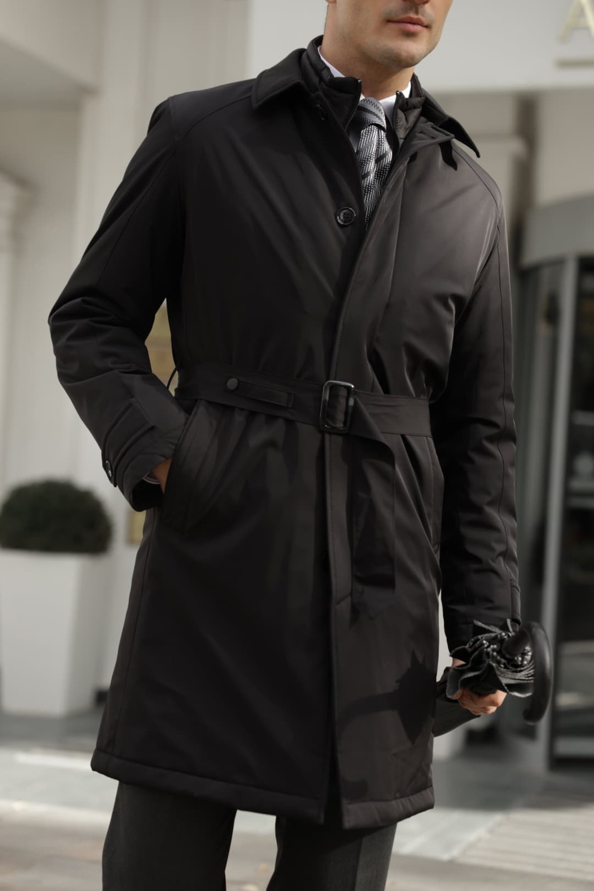 AEK COLLECTION Erkek Siyah Su Geçirmez Trençkot görsel 4