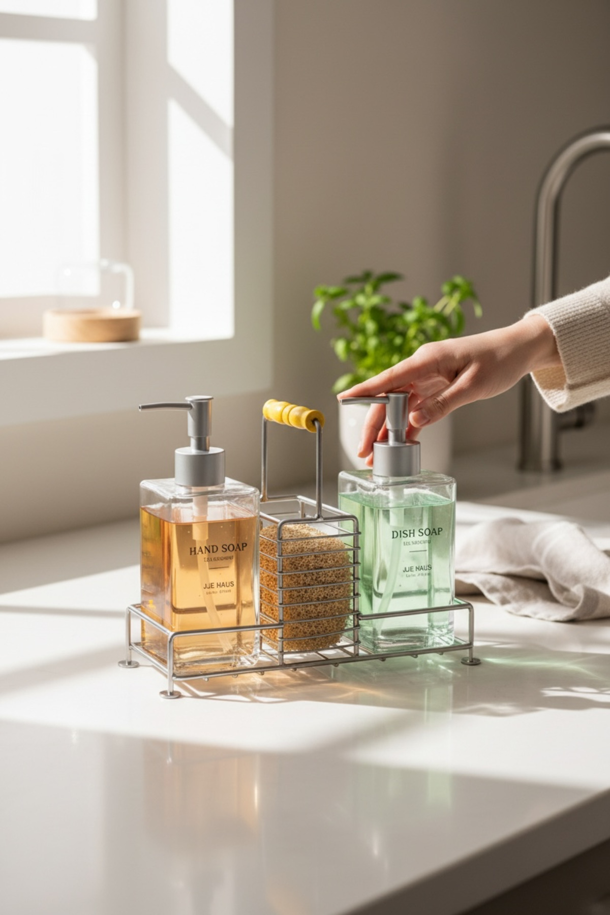 Zelo Metal Standlı 2’li Sıvı Sabunluk Seti –500 ml Banyo ve Mutfak Dispenseri