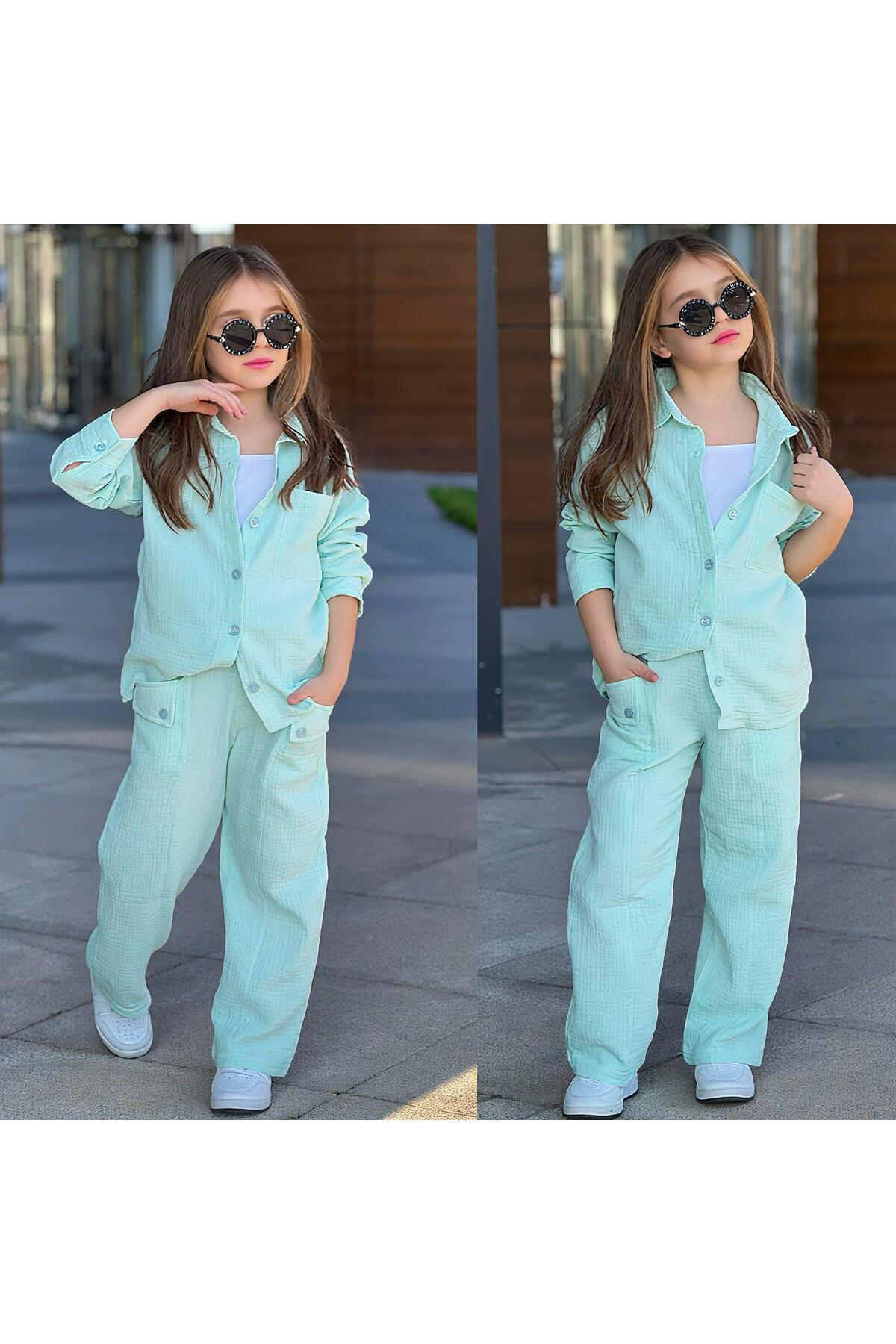 Girls 3-Piece Muslin Fabric Set – Shirt, Singlet and Trousers Summer Casual Combination 38005Y