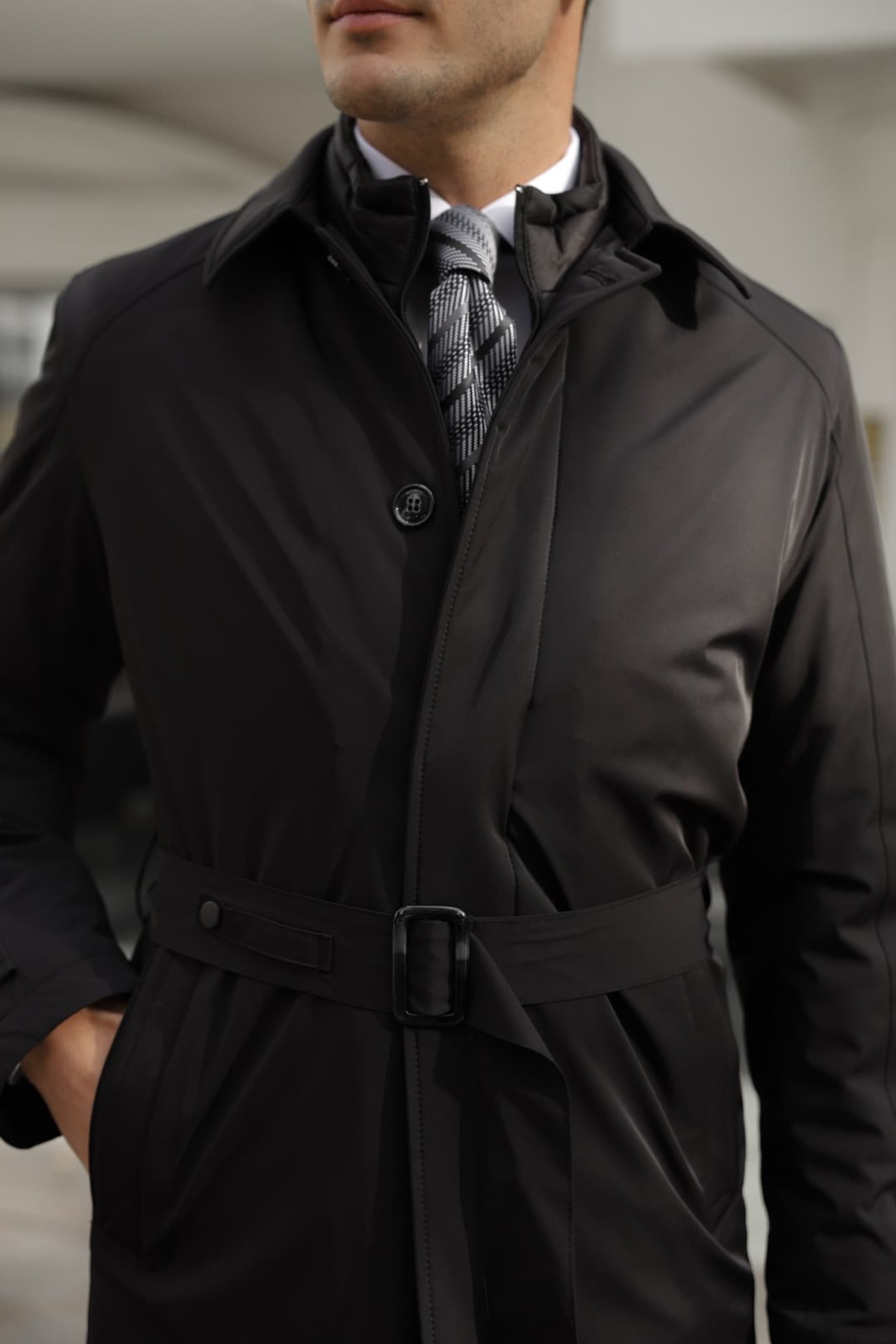 AEK COLLECTION Erkek Siyah Su Geçirmez Trençkot görsel 6