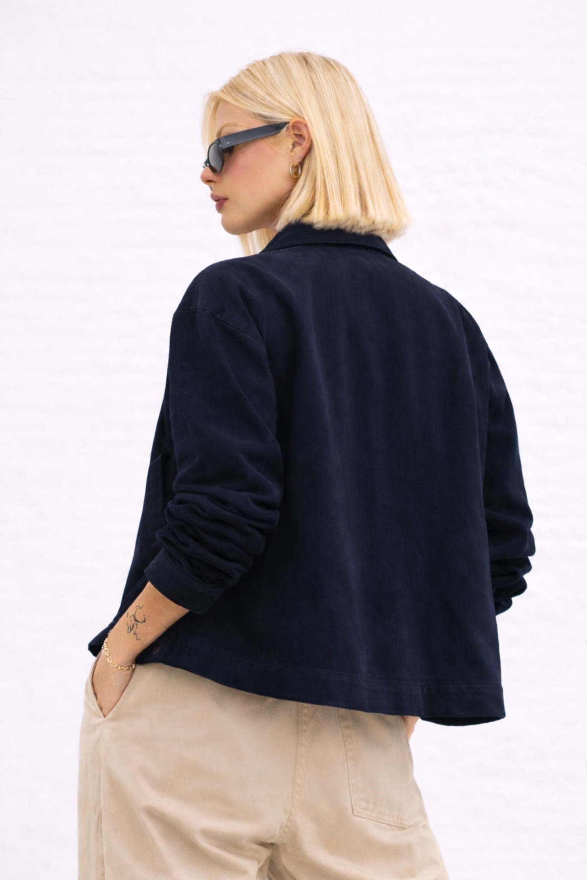 Montland  Kadın Lacivert Oversize Basic Gabardin Mevsimlik Çıt Detaylı İç Cepli Ceket - Görsel 6